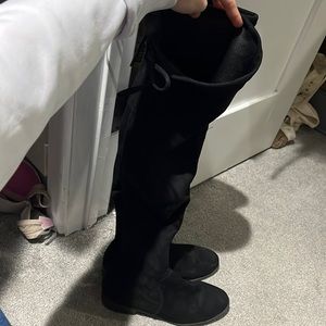 Knee high black books suede bow tie lace at knee